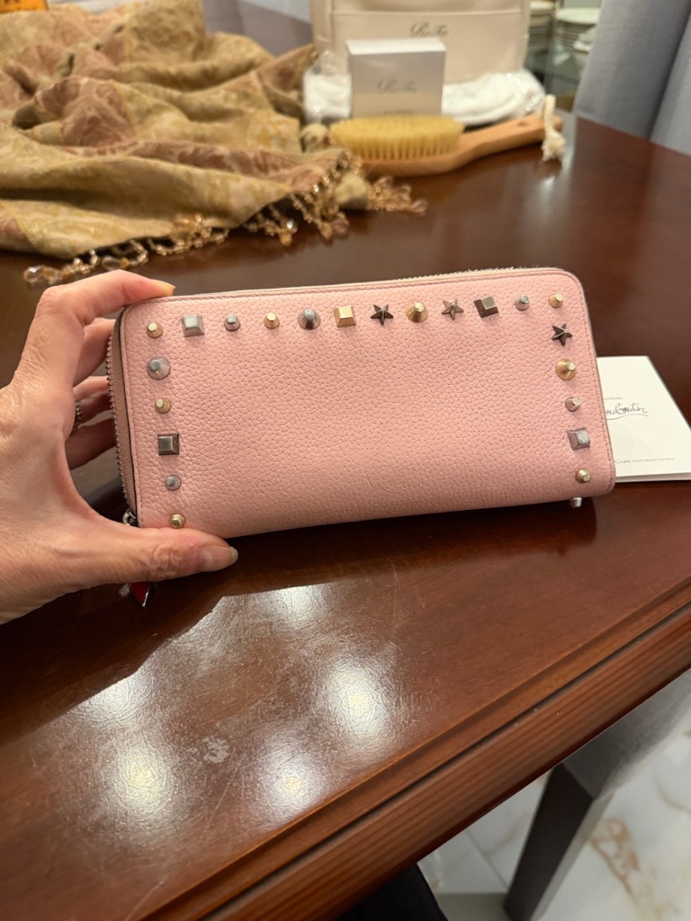 Christian Louboutin Pink Stud-Embellished Zip Wallet